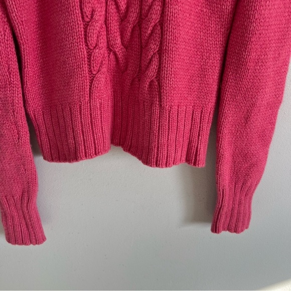 Express Wool Angora Cashmere Turtleneck Cable Knit Sweater Pink Sz XL Fisherman - Picture 3 of 8